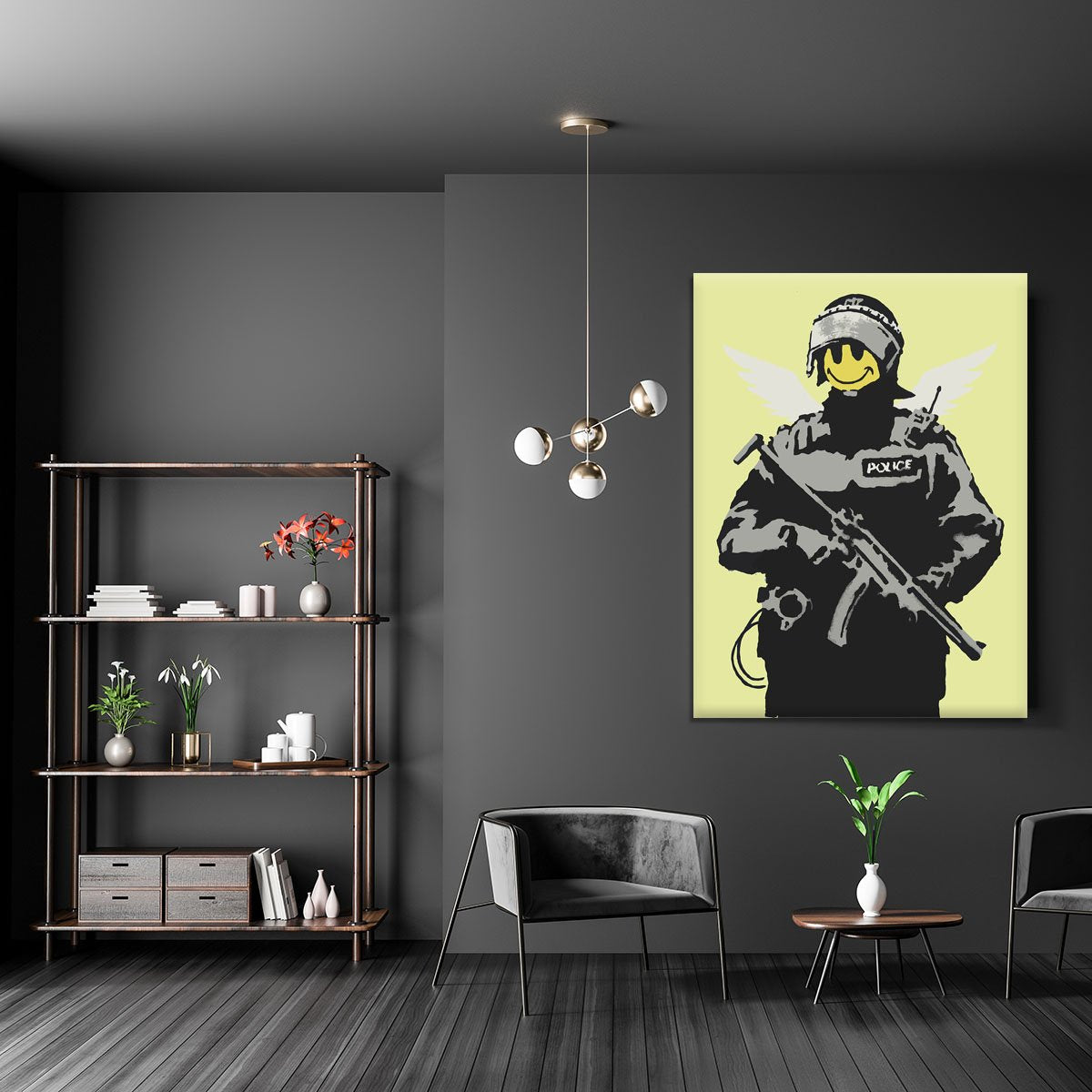 Banksy Smiley Angel Policeman Yellow Canvas Print or Poster
