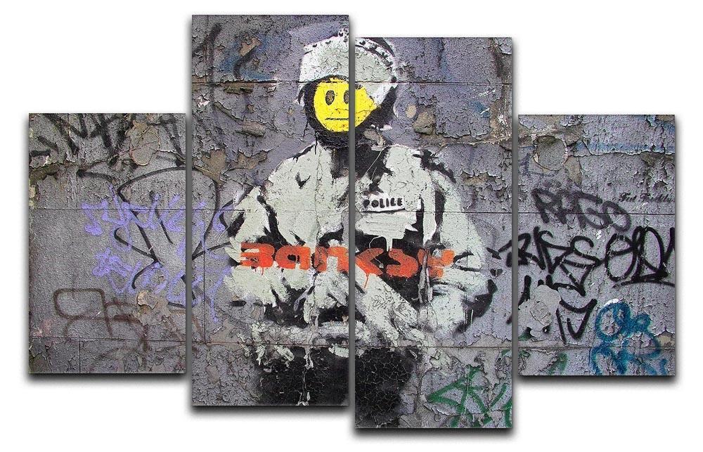 Banksy Smiley Riot Cop 4 Split Panel Canvas  - Canvas Art Rocks - 1