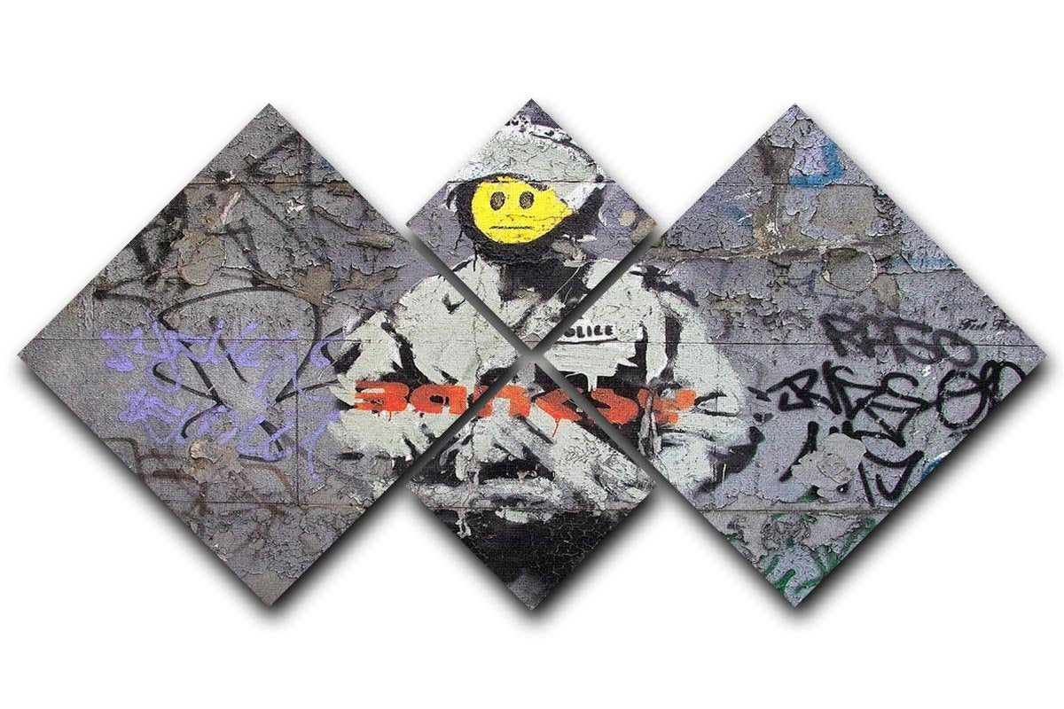 Banksy Smiley Riot Cop 4 Square Multi Panel Canvas  - Canvas Art Rocks - 1