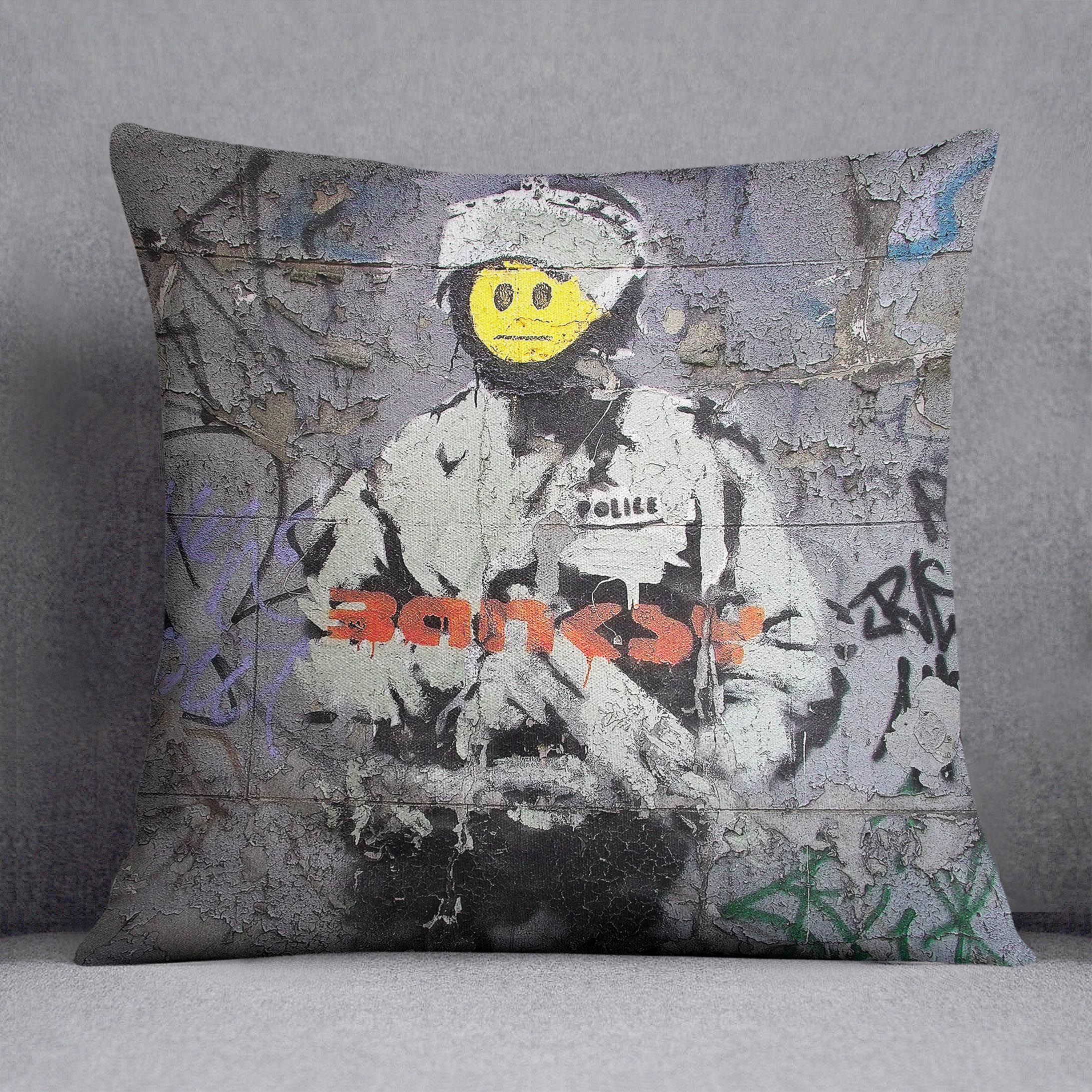 Banksy Smiley Riot Cop Cushion