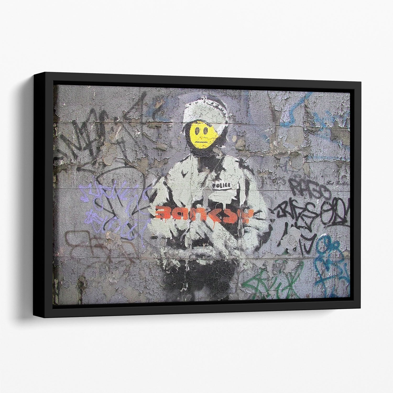 Banksy Smiley Riot Cop Floating Framed Canvas