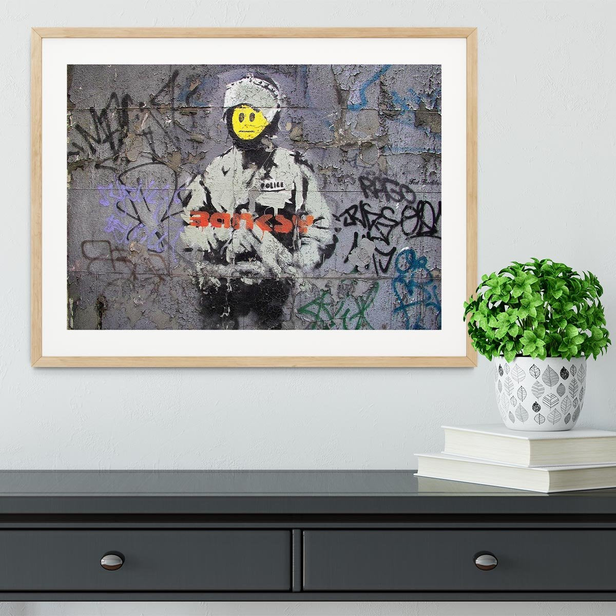 Banksy Smiley Riot Cop Framed Print - Canvas Art Rocks - 3