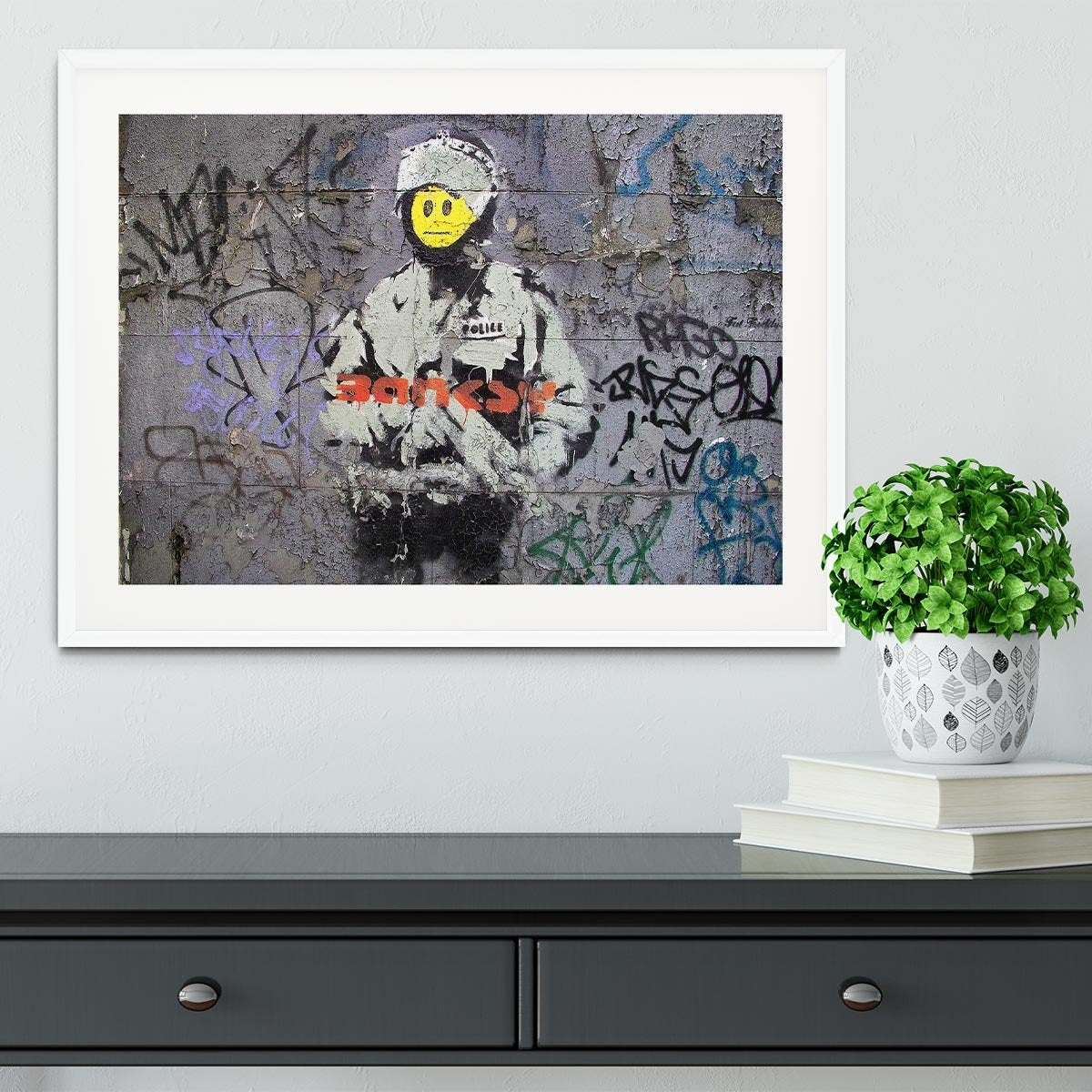 Banksy Smiley Riot Cop Framed Print - Canvas Art Rocks - 5