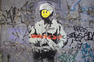 Banksy Smiley Riot Cop Wall Mural Wallpaper - Canvas Art Rocks - 1