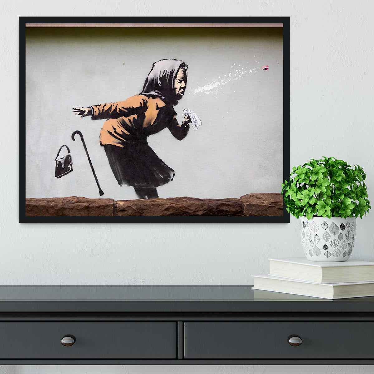 Banksy Sneezing Woman Framed Print - Canvas Art Rocks - 2
