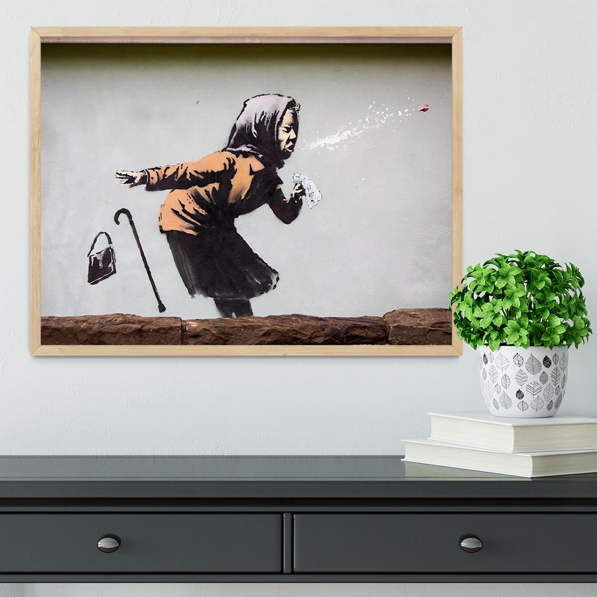 Banksy Sneezing Woman Framed Print - Canvas Art Rocks - 4