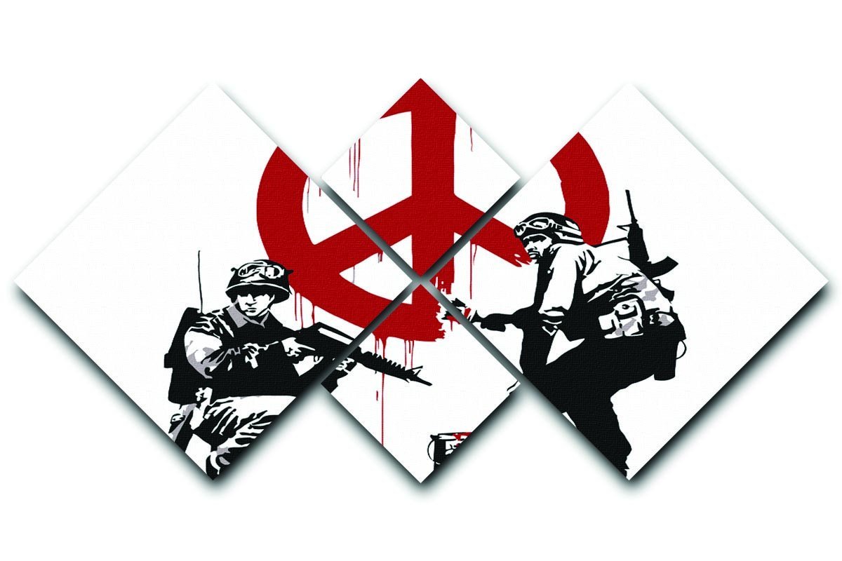 Banksy Soldiers Painting CND Sign 4 Square Multi Panel Canvas  - Canvas Art Rocks - 1
