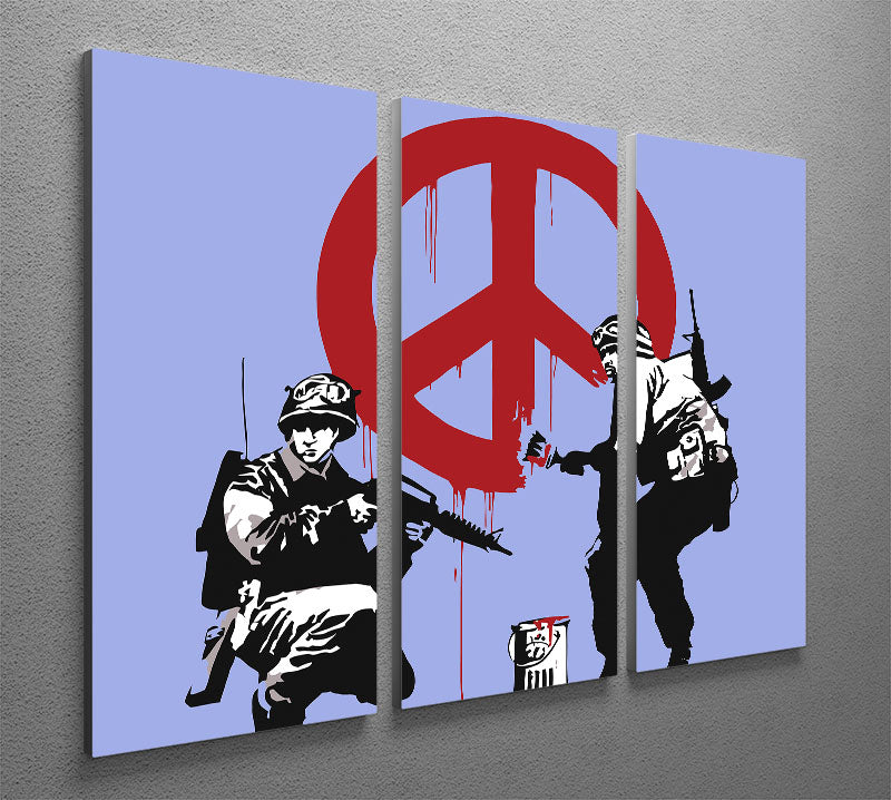 Banksy Soldiers Painting CND Sign Blue 3 Split Panel Canvas Print - Canvas Art Rocks - 2