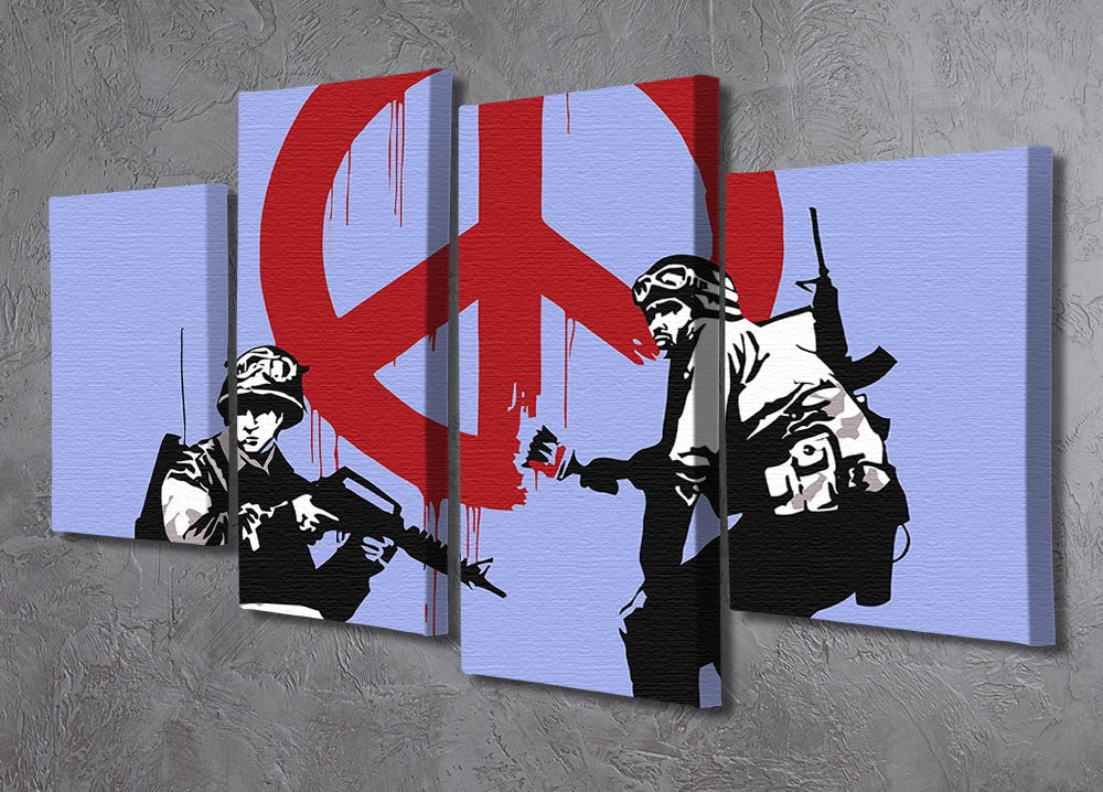 Banksy Soldiers Painting CND Sign Blue 4 Split Panel Canvas - Canvas Art Rocks - 2