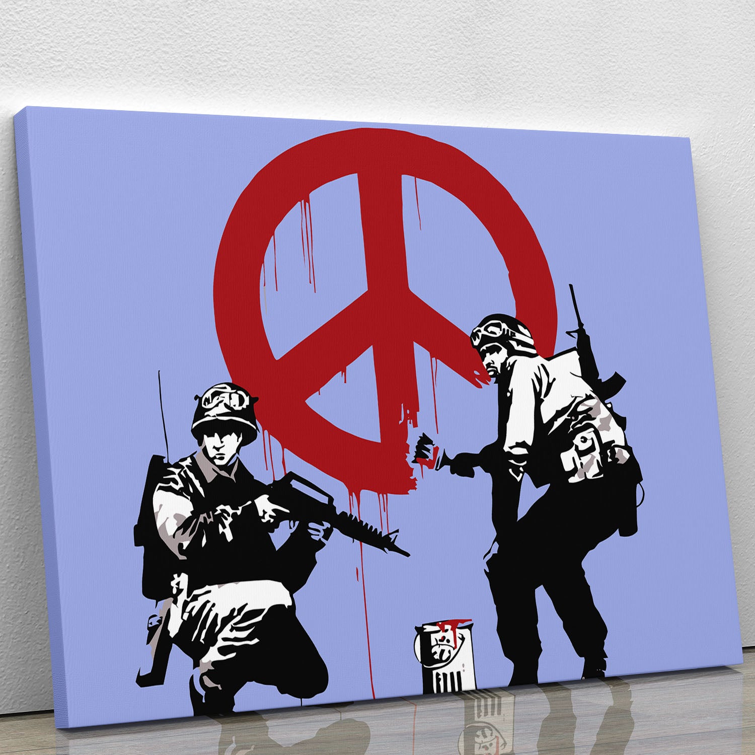 Banksy Soldiers Painting CND Sign Blue Canvas Print or Poster - Canvas Art Rocks - 1