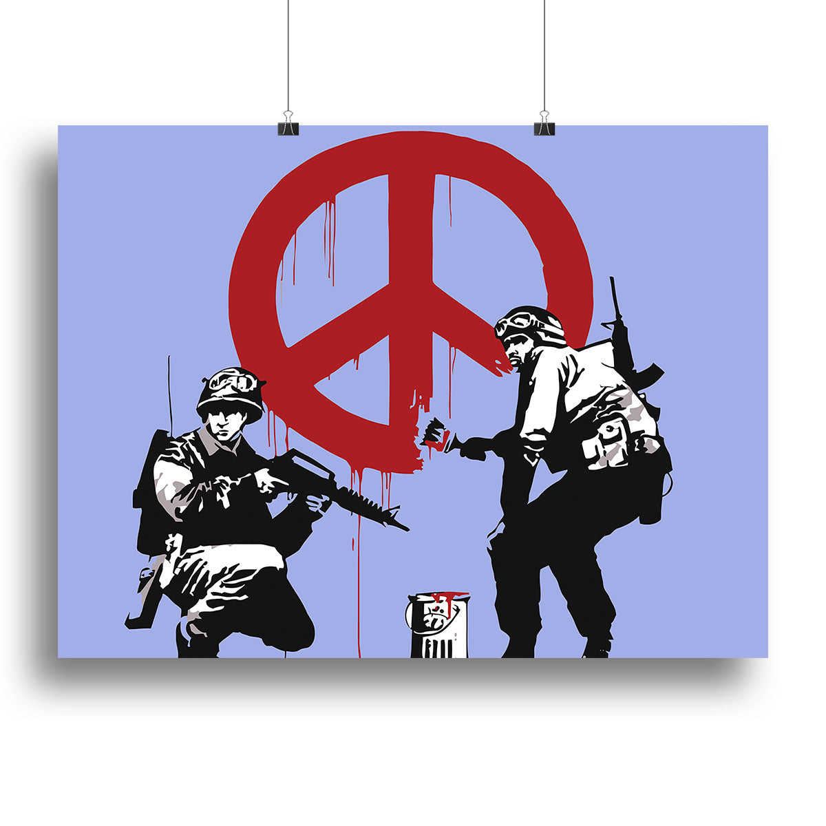 Banksy Soldiers Painting CND Sign Blue Canvas Print or Poster - Canvas Art Rocks - 2