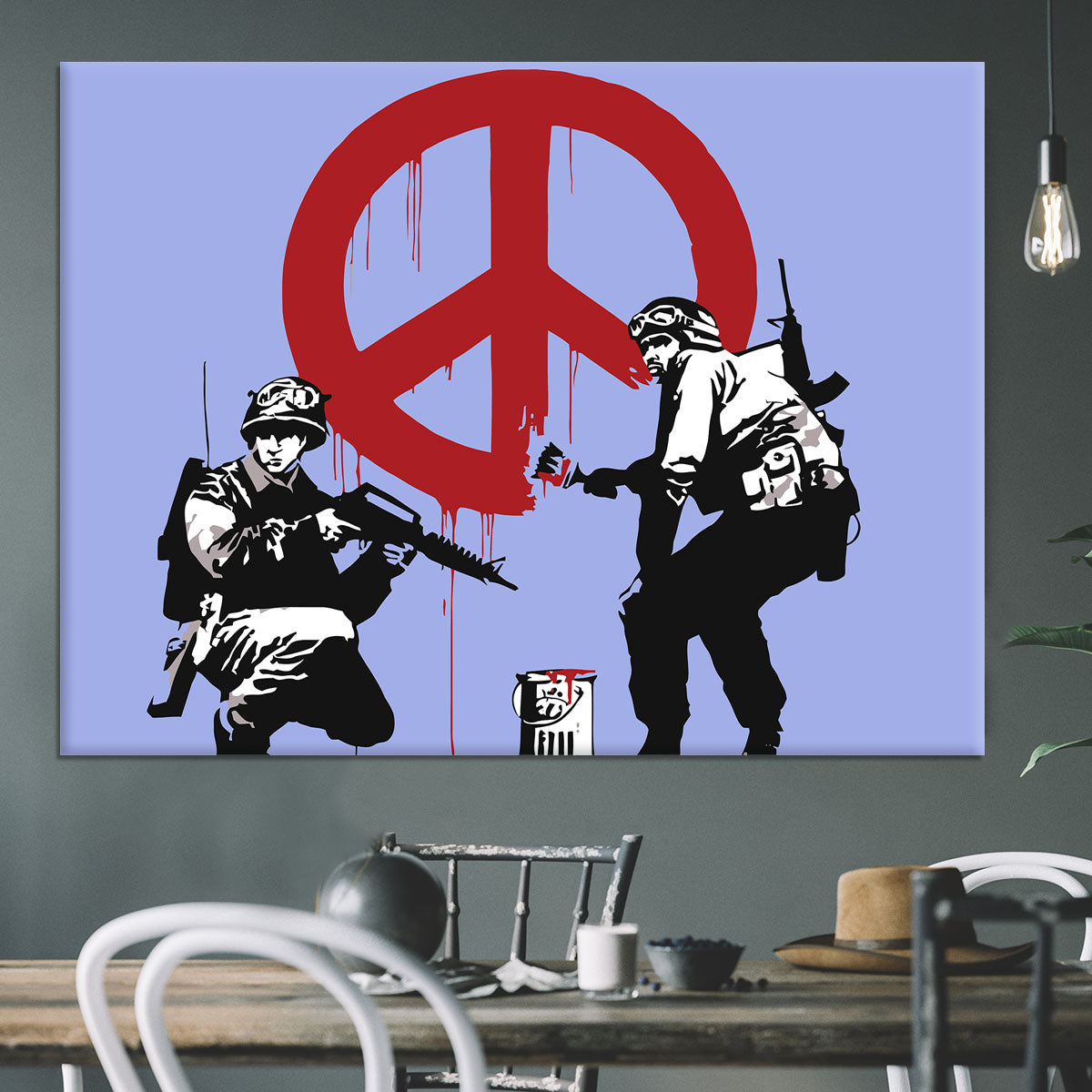 Banksy Soldiers Painting CND Sign Blue Canvas Print or Poster - Canvas Art Rocks - 3