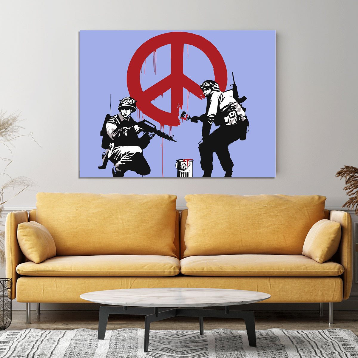 Banksy Soldiers Painting CND Sign Blue Canvas Print or Poster - Canvas Art Rocks - 4