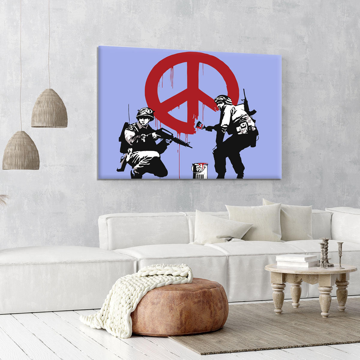 Banksy Soldiers Painting CND Sign Blue Canvas Print or Poster - Canvas Art Rocks - 6
