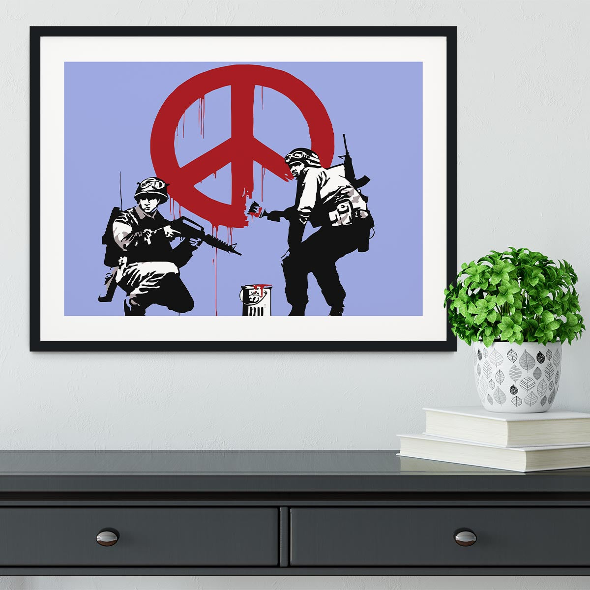 Banksy Soldiers Painting CND Sign Blue Framed Print - Canvas Art Rocks - 1