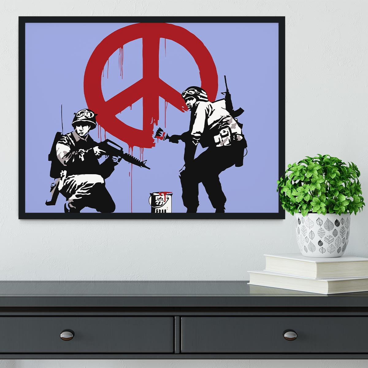 Banksy Soldiers Painting CND Sign Blue Framed Print - Canvas Art Rocks - 2