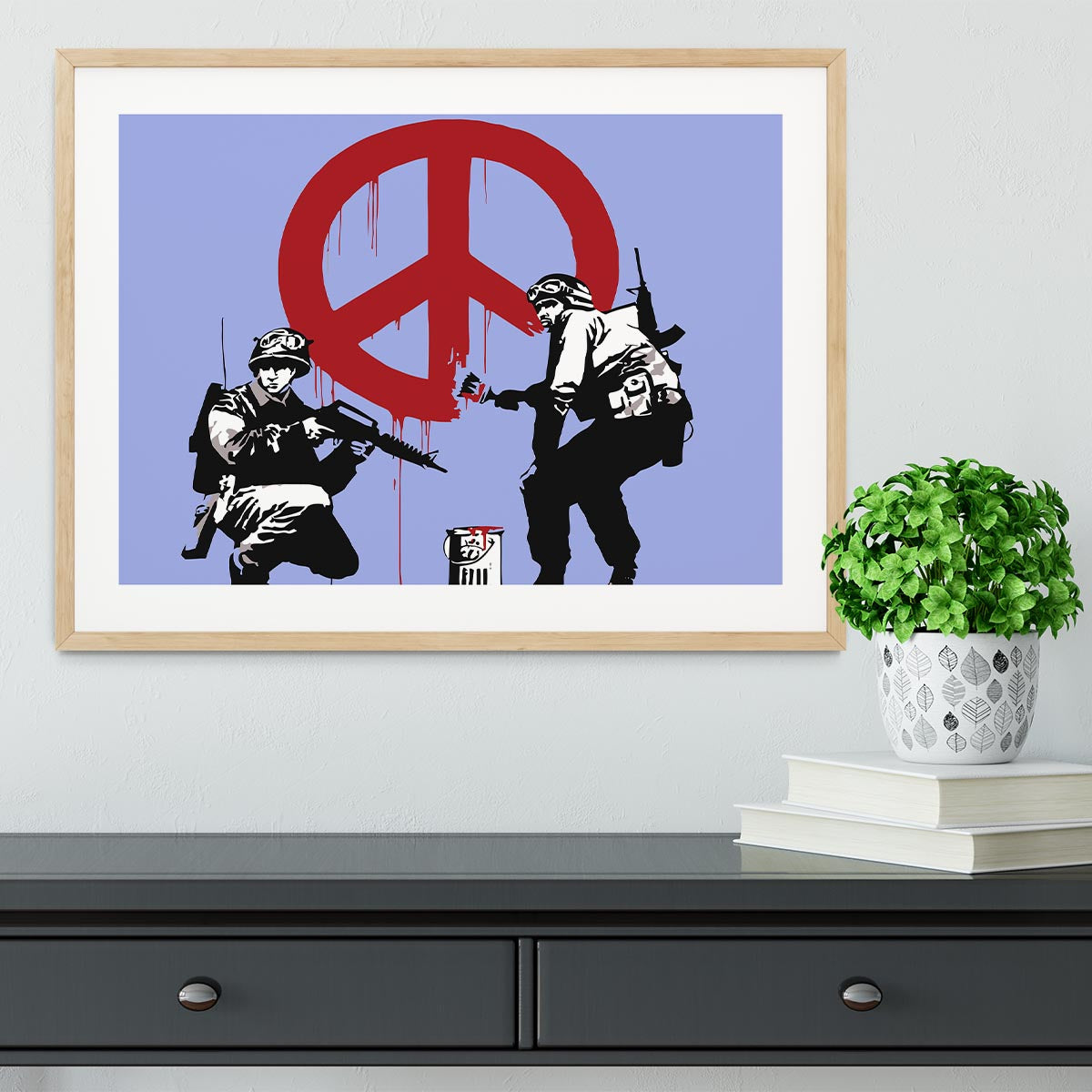 Banksy Soldiers Painting CND Sign Blue Framed Print - Canvas Art Rocks - 3