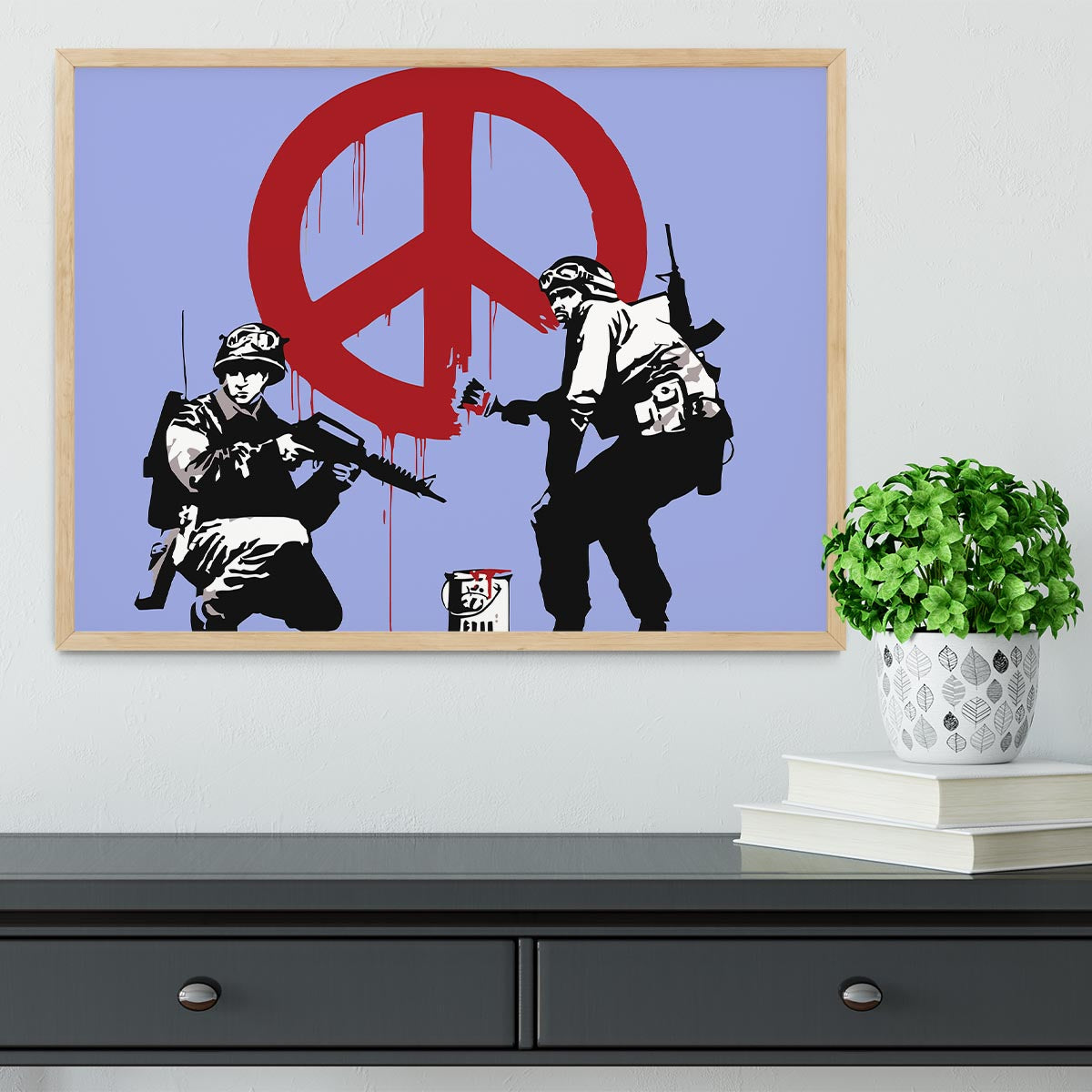 Banksy Soldiers Painting CND Sign Blue Framed Print - Canvas Art Rocks - 4