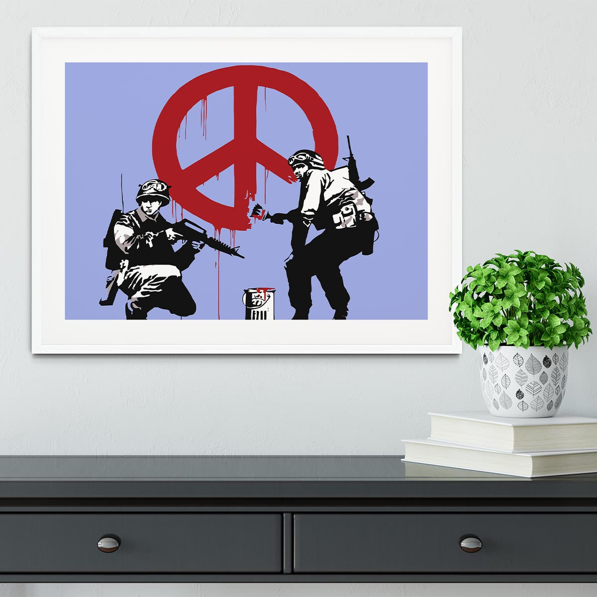 Banksy Soldiers Painting CND Sign Blue Framed Print - Canvas Art Rocks - 5