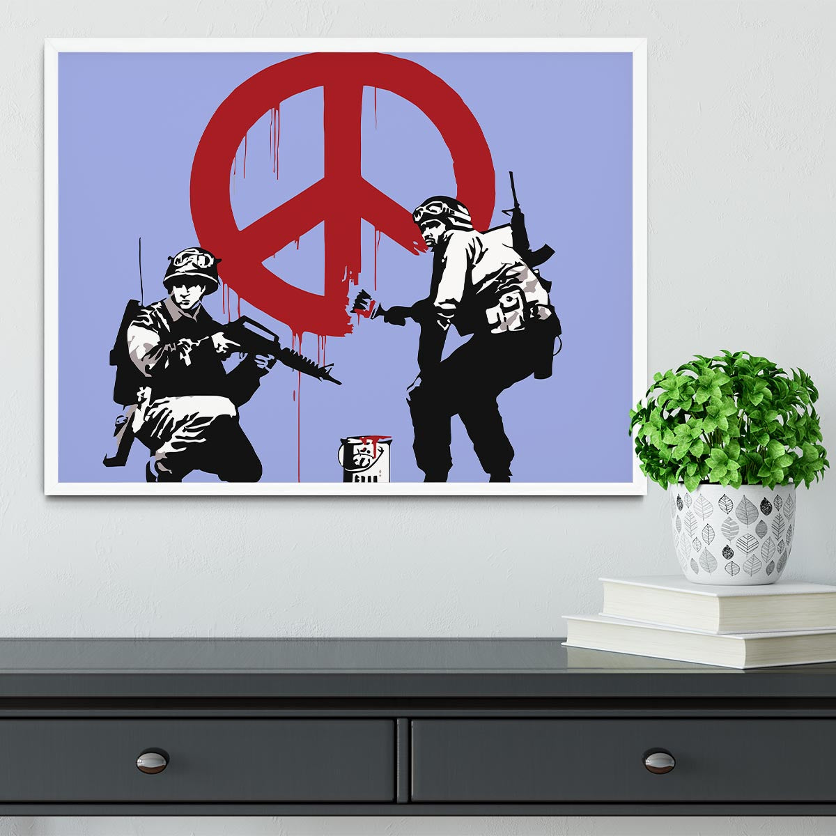 Banksy Soldiers Painting CND Sign Blue Framed Print - Canvas Art Rocks -6