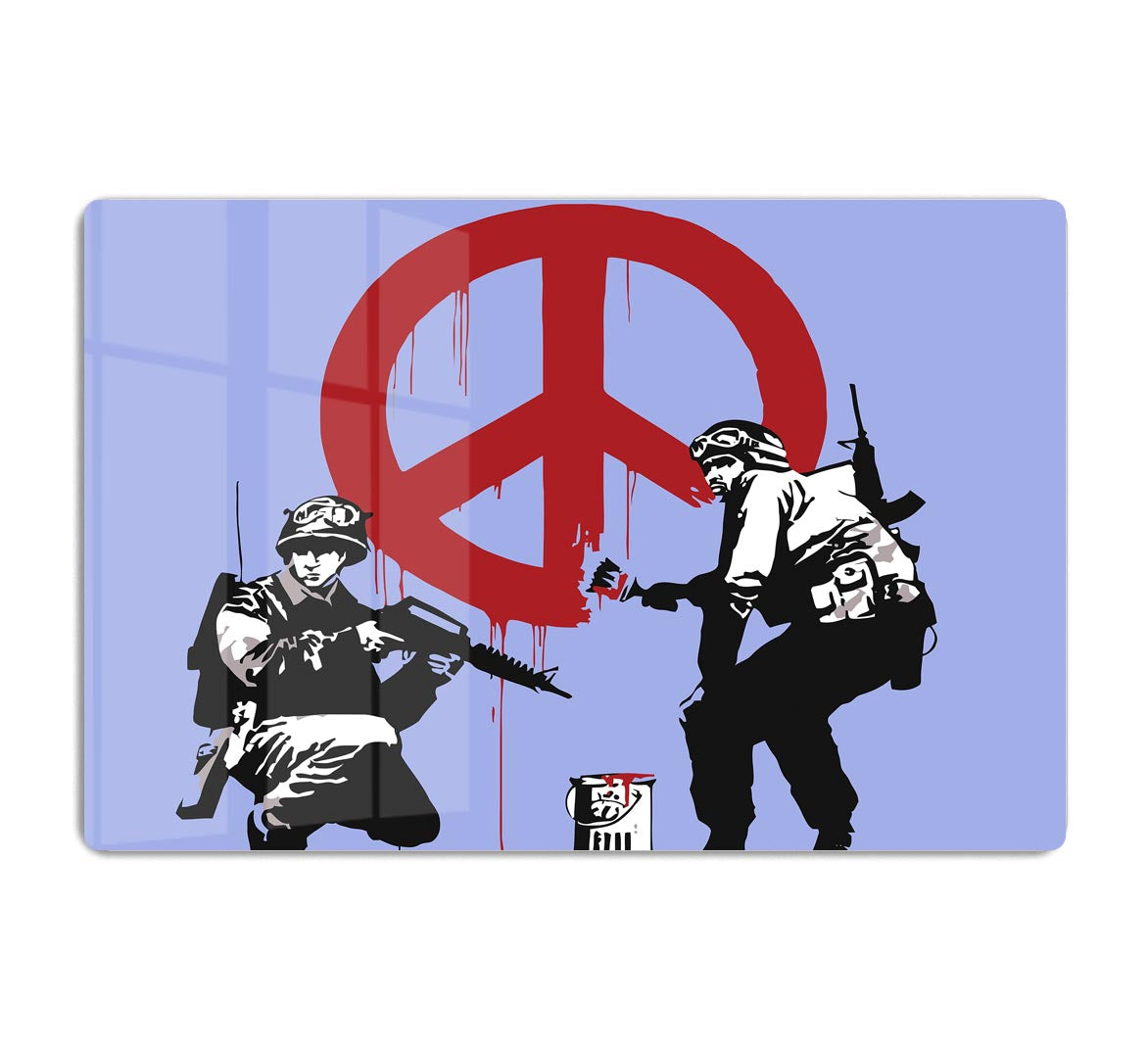 Banksy Soldiers Painting CND Sign Blue Acrylic Block - Canvas Art Rocks - 1