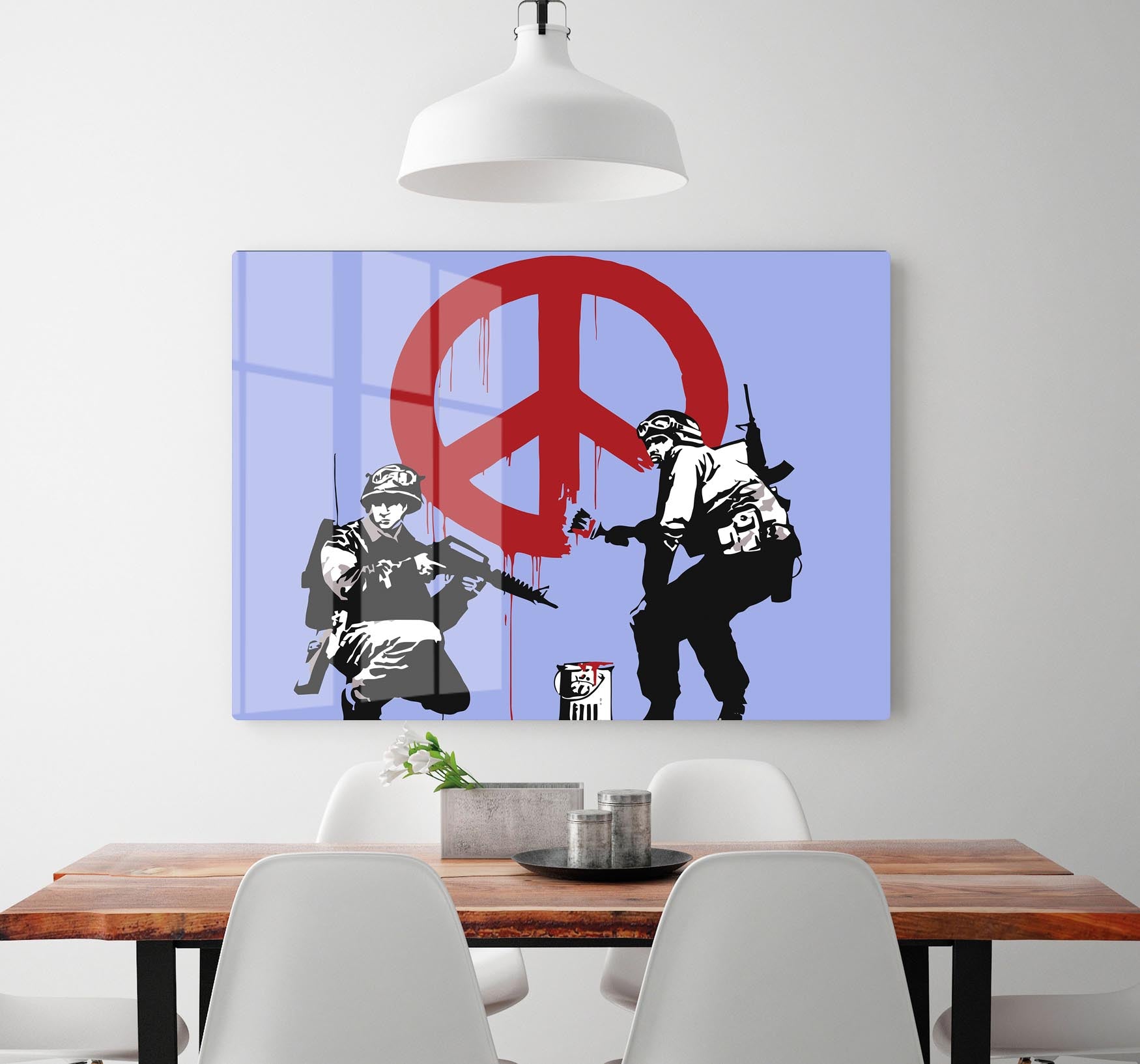 Banksy Soldiers Painting CND Sign Blue Acrylic Block - Canvas Art Rocks - 2