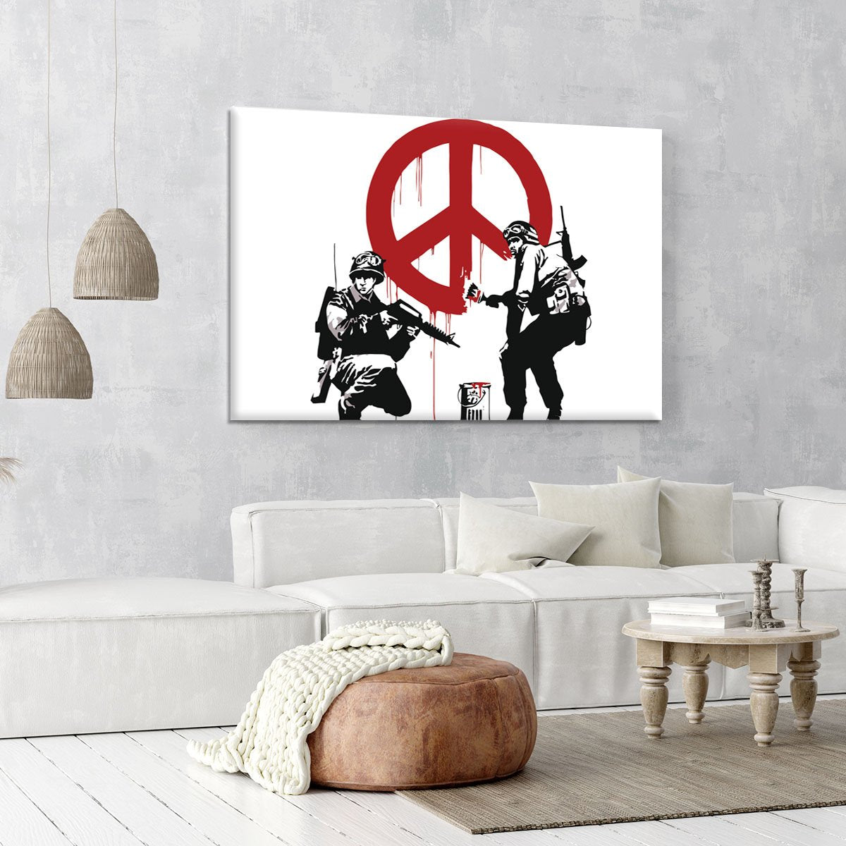 Banksy Soldiers Painting CND Sign Canvas Print or Poster