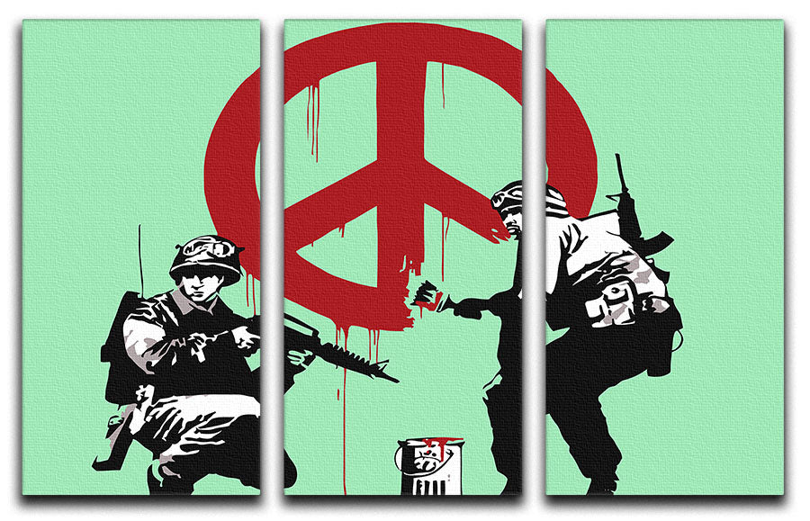Banksy Soldiers Painting CND Sign Green 3 Split Panel Canvas Print - Canvas Art Rocks - 1
