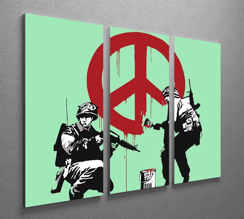 Banksy Soldiers Painting CND Sign Green 3 Split Panel Canvas Print - Canvas Art Rocks - 2