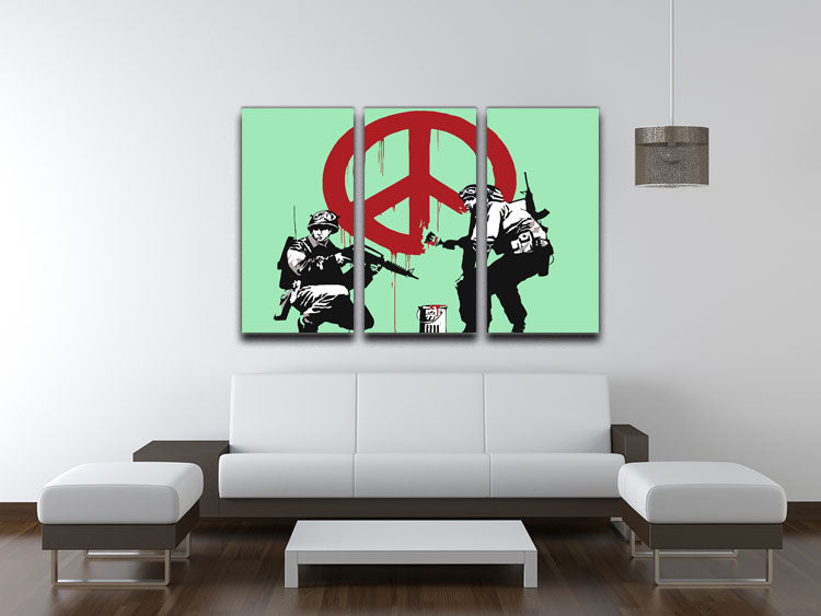 Banksy Soldiers Painting CND Sign Green 3 Split Panel Canvas Print - Canvas Art Rocks - 3