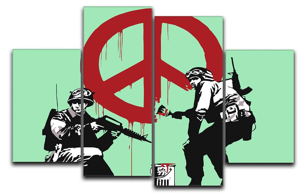 Banksy Soldiers Painting CND Sign Green 4 Split Panel Canvas - Canvas Art Rocks - 1