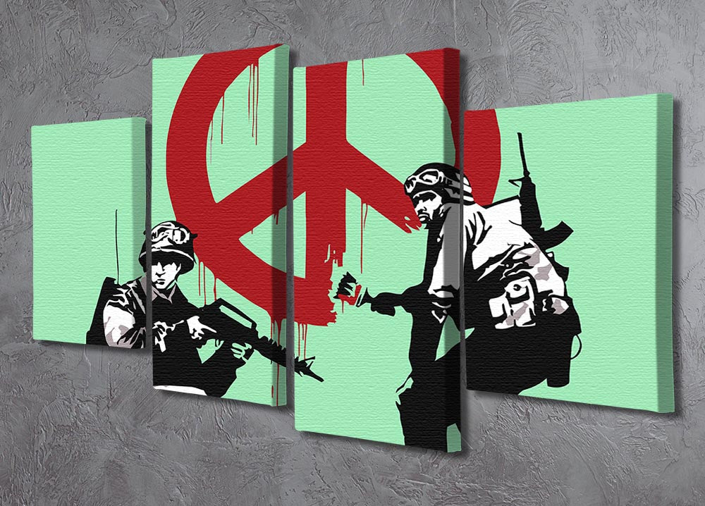 Banksy Soldiers Painting CND Sign Green 4 Split Panel Canvas - Canvas Art Rocks - 2