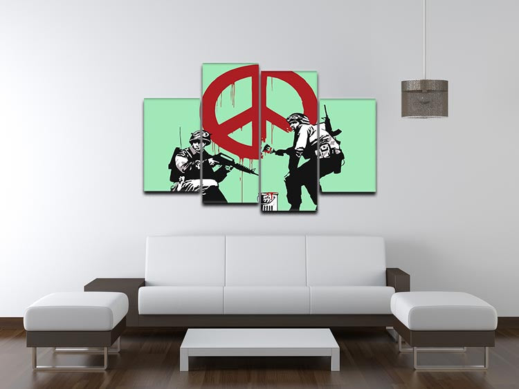 Banksy Soldiers Painting CND Sign Green 4 Split Panel Canvas - Canvas Art Rocks - 3