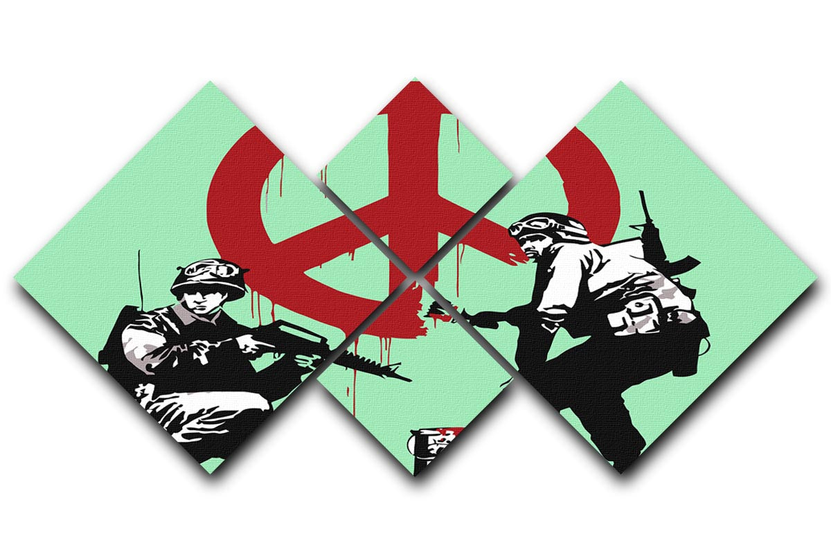 Banksy Soldiers Painting CND Sign Green 4 Square Multi Panel Canvas - Canvas Art Rocks - 1