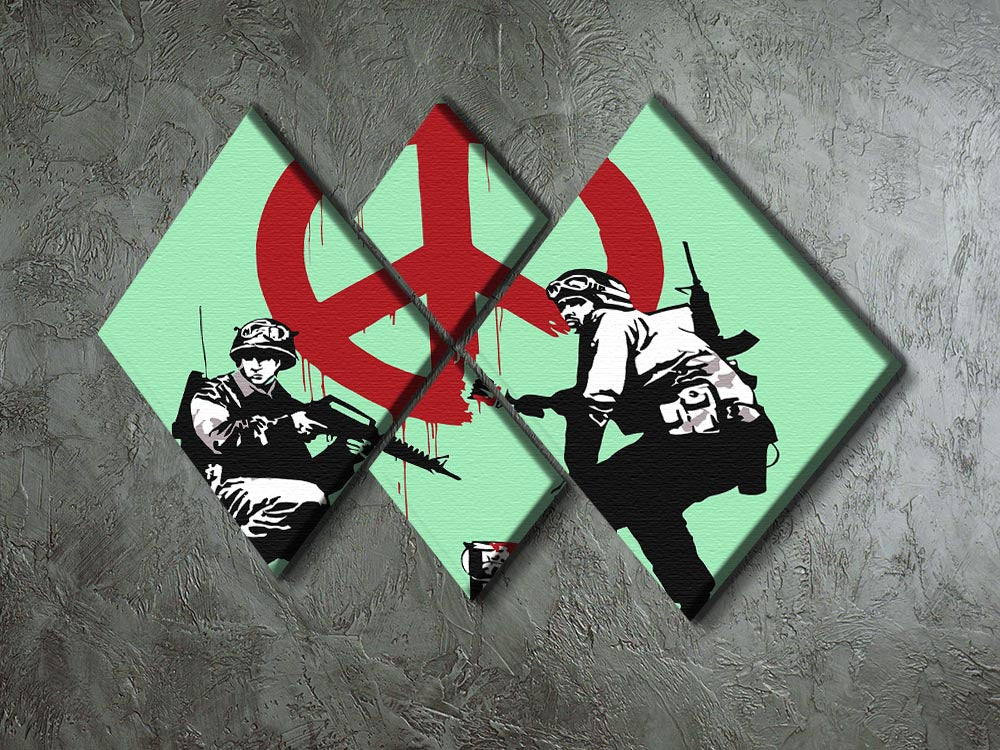 Banksy Soldiers Painting CND Sign Green 4 Square Multi Panel Canvas - Canvas Art Rocks - 2