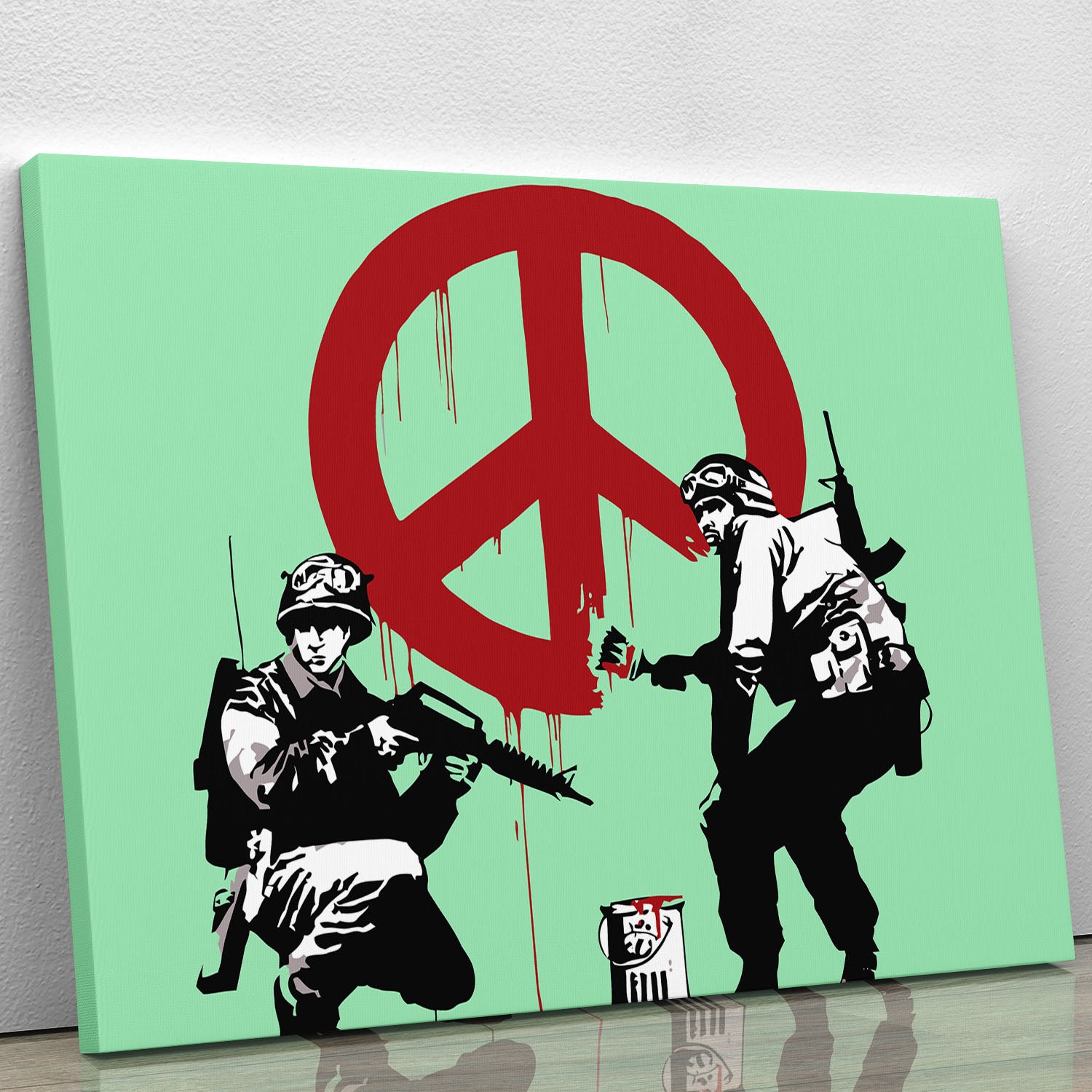 Banksy Soldiers Painting CND Sign Green Canvas Print or Poster - Canvas Art Rocks - 1