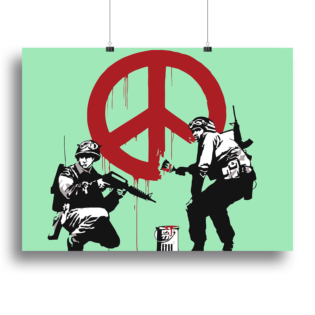 Banksy Soldiers Painting CND Sign Green Canvas Print or Poster - Canvas Art Rocks - 2