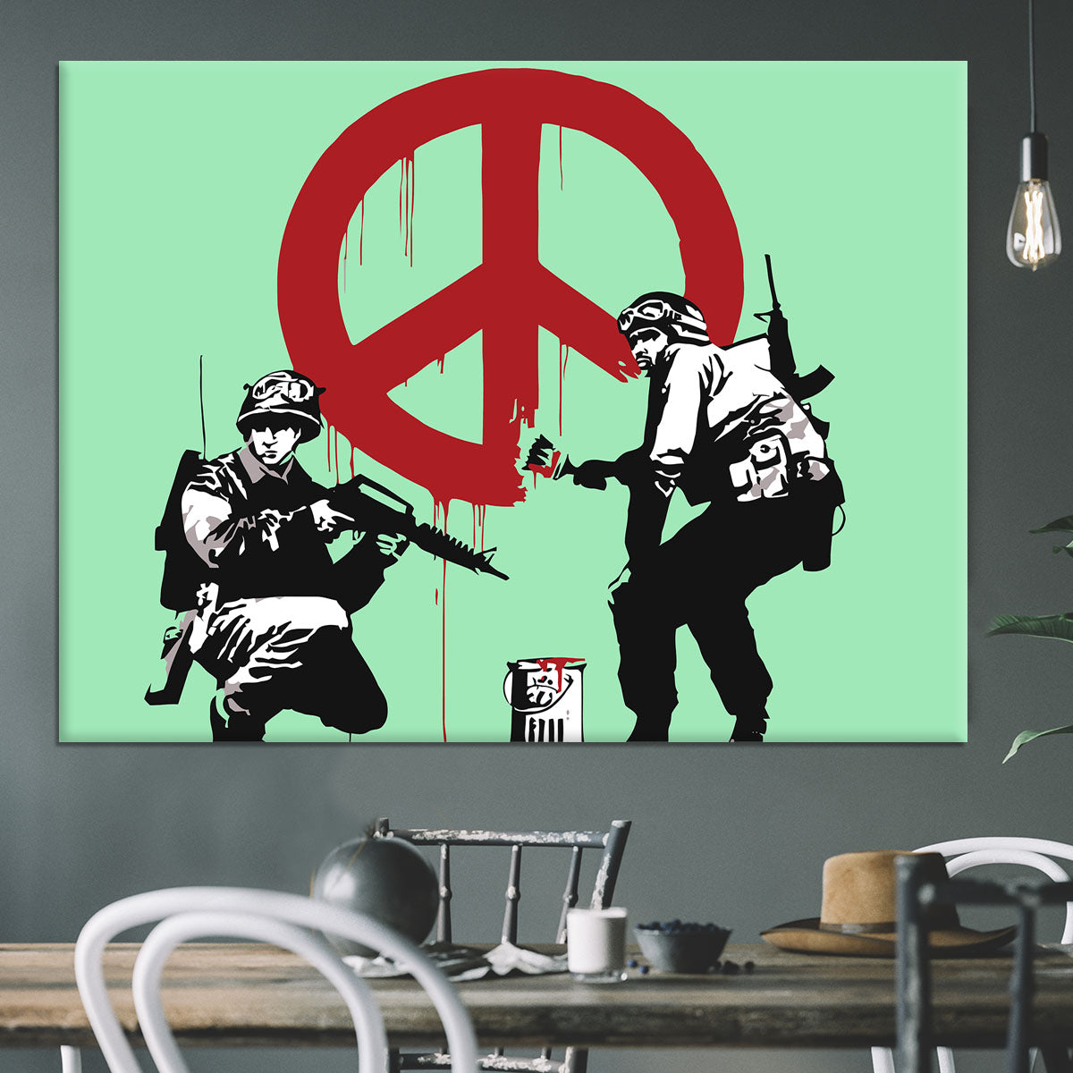Banksy Soldiers Painting CND Sign Green Canvas Print or Poster - Canvas Art Rocks - 3