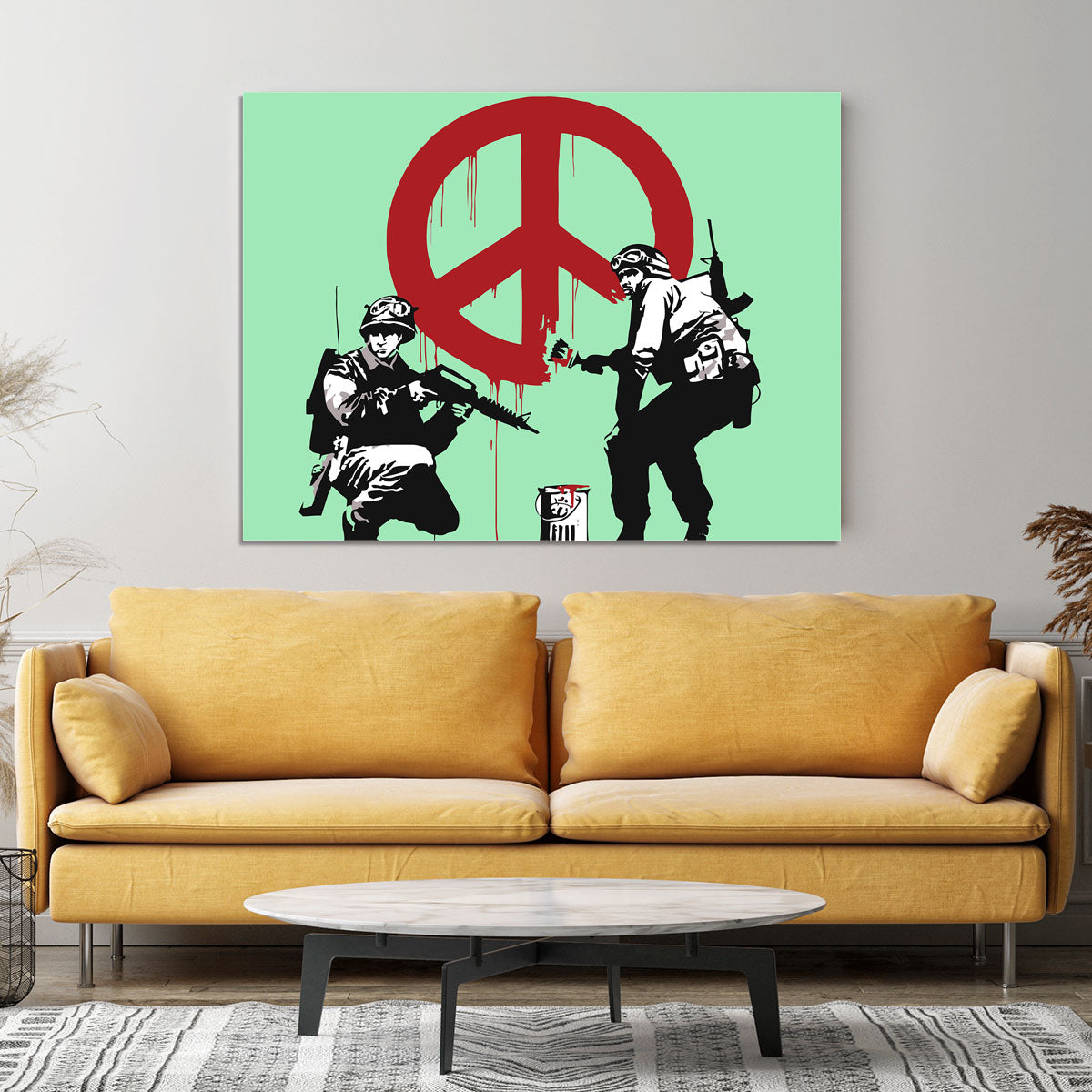 Banksy Soldiers Painting CND Sign Green Canvas Print or Poster - Canvas Art Rocks - 4