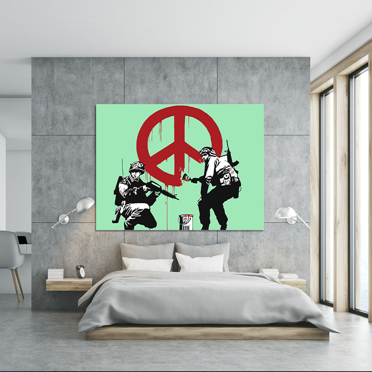 Banksy Soldiers Painting CND Sign Green Canvas Print or Poster - Canvas Art Rocks - 5