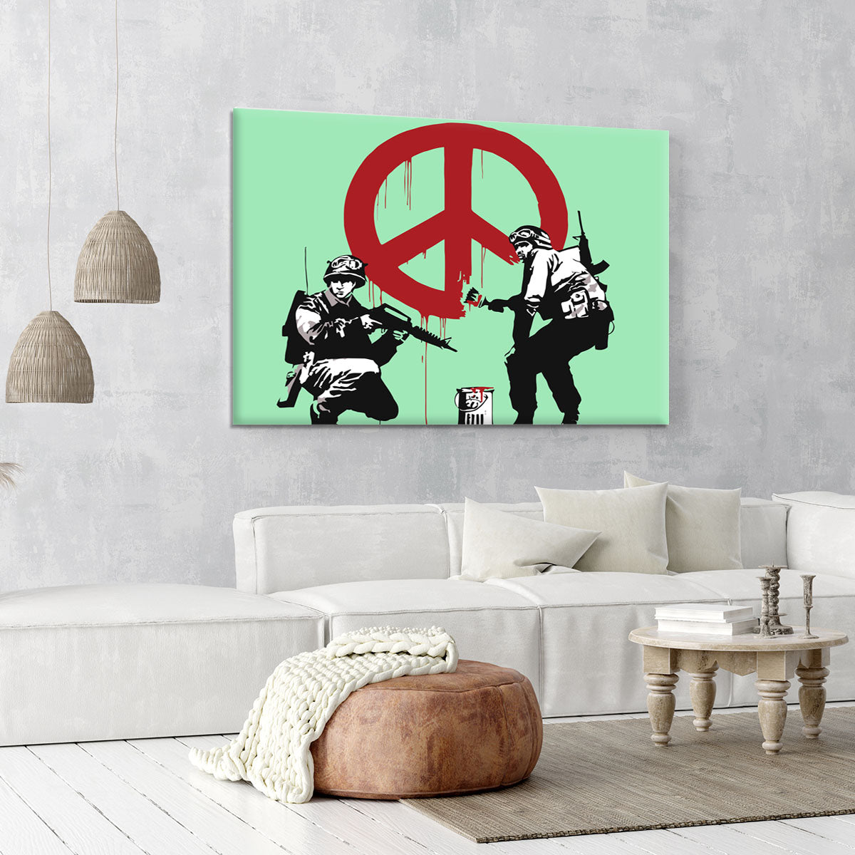 Banksy Soldiers Painting CND Sign Green Canvas Print or Poster - Canvas Art Rocks - 6