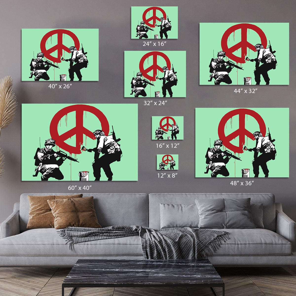Banksy Soldiers Painting CND Sign Green Canvas Print or Poster - Canvas Art Rocks - 7