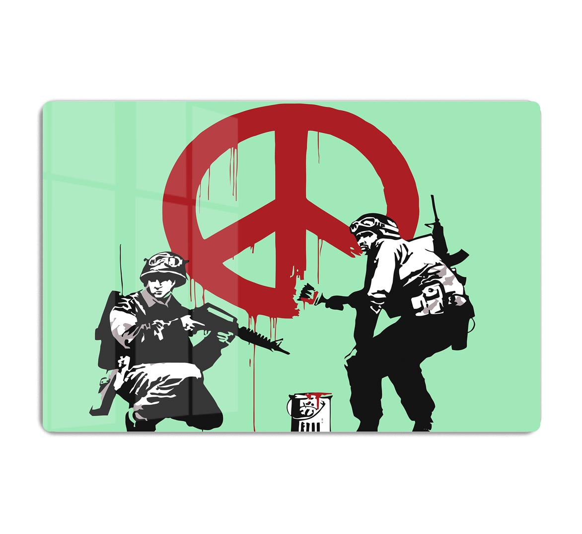 Banksy Soldiers Painting CND Sign Green Acrylic Block - Canvas Art Rocks - 1