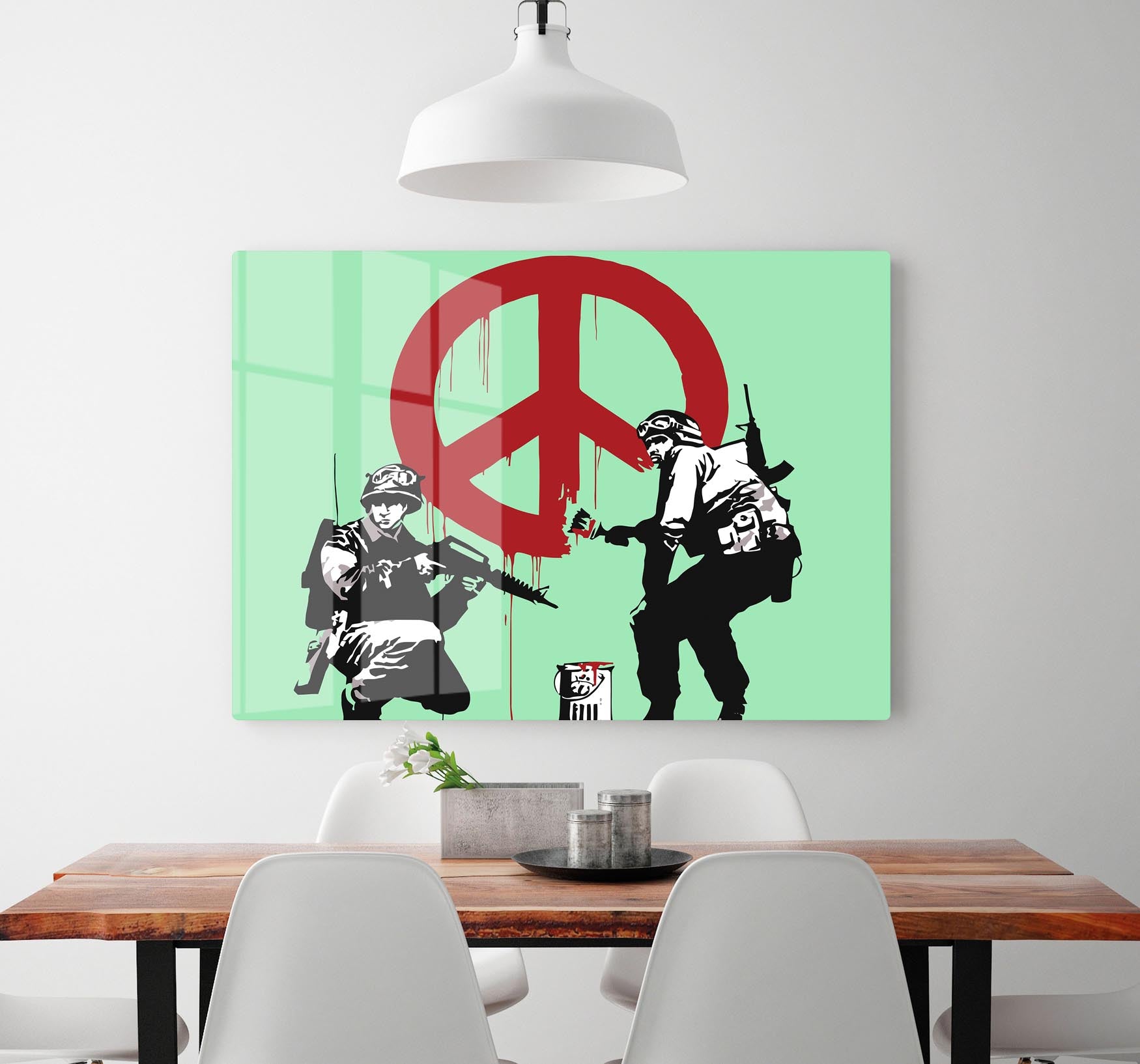 Banksy Soldiers Painting CND Sign Green Acrylic Block - Canvas Art Rocks - 2