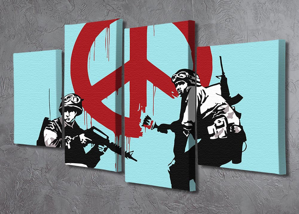 Banksy Soldiers Painting CND Sign Light Blue 4 Split Panel Canvas - Canvas Art Rocks - 2