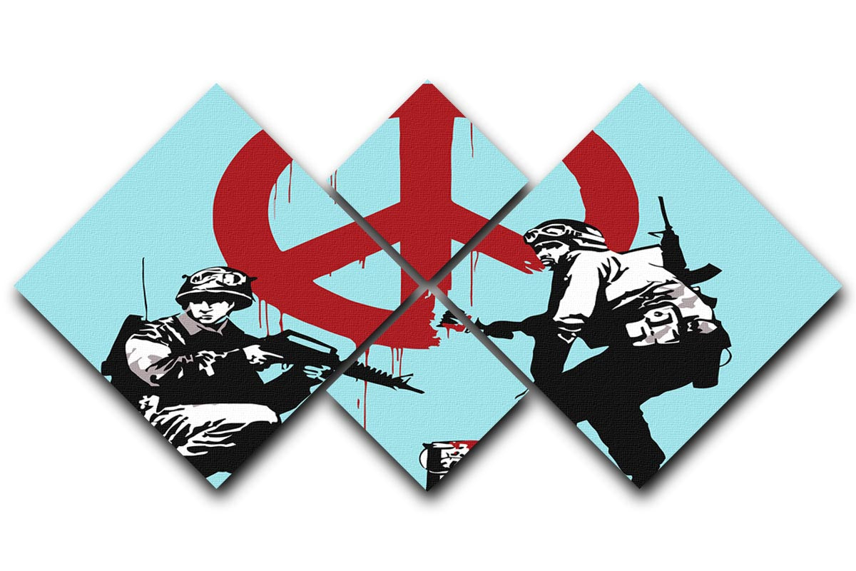 Banksy Soldiers Painting CND Sign Light Blue 4 Square Multi Panel Canvas - Canvas Art Rocks - 1