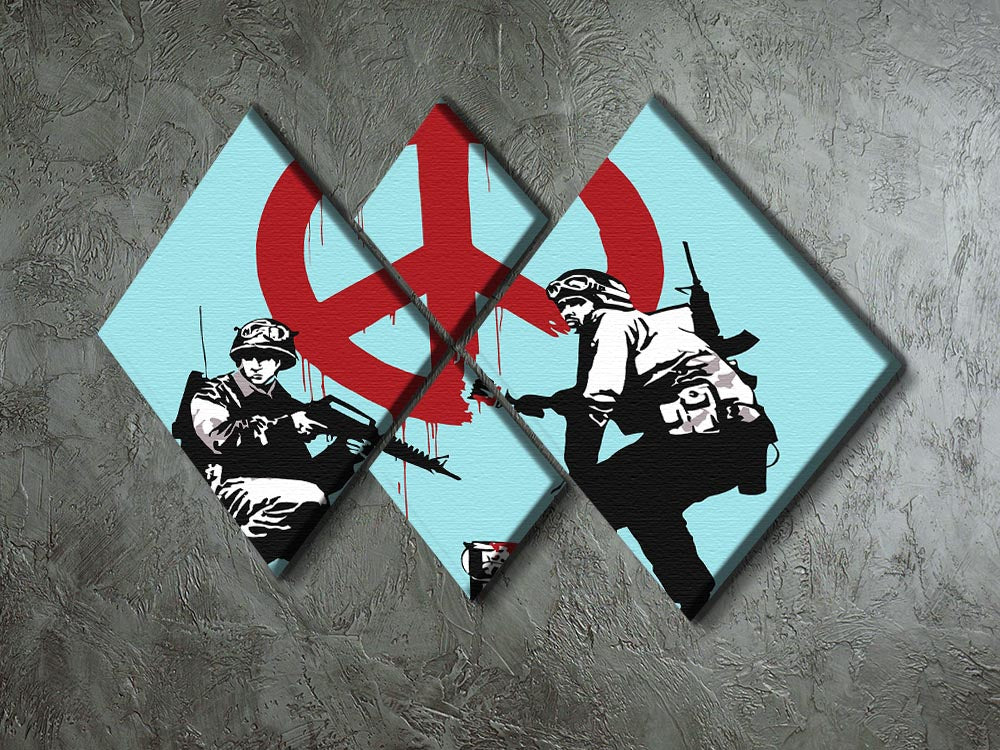 Banksy Soldiers Painting CND Sign Light Blue 4 Square Multi Panel Canvas - Canvas Art Rocks - 2
