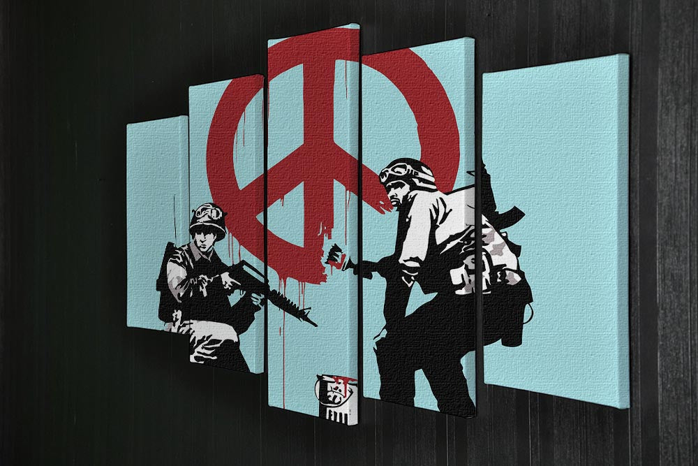 Banksy Soldiers Painting CND Sign Light Blue 5 Split Panel Canvas - Canvas Art Rocks - 2