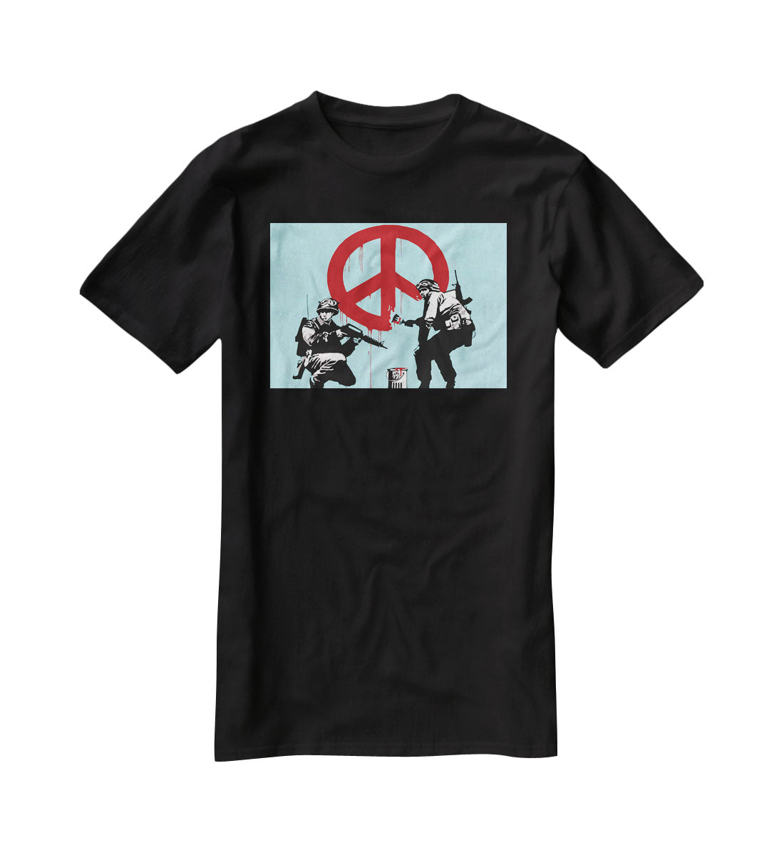 Banksy Soldiers Painting CND Sign Light Blue T-Shirt - Canvas Art Rocks - 1