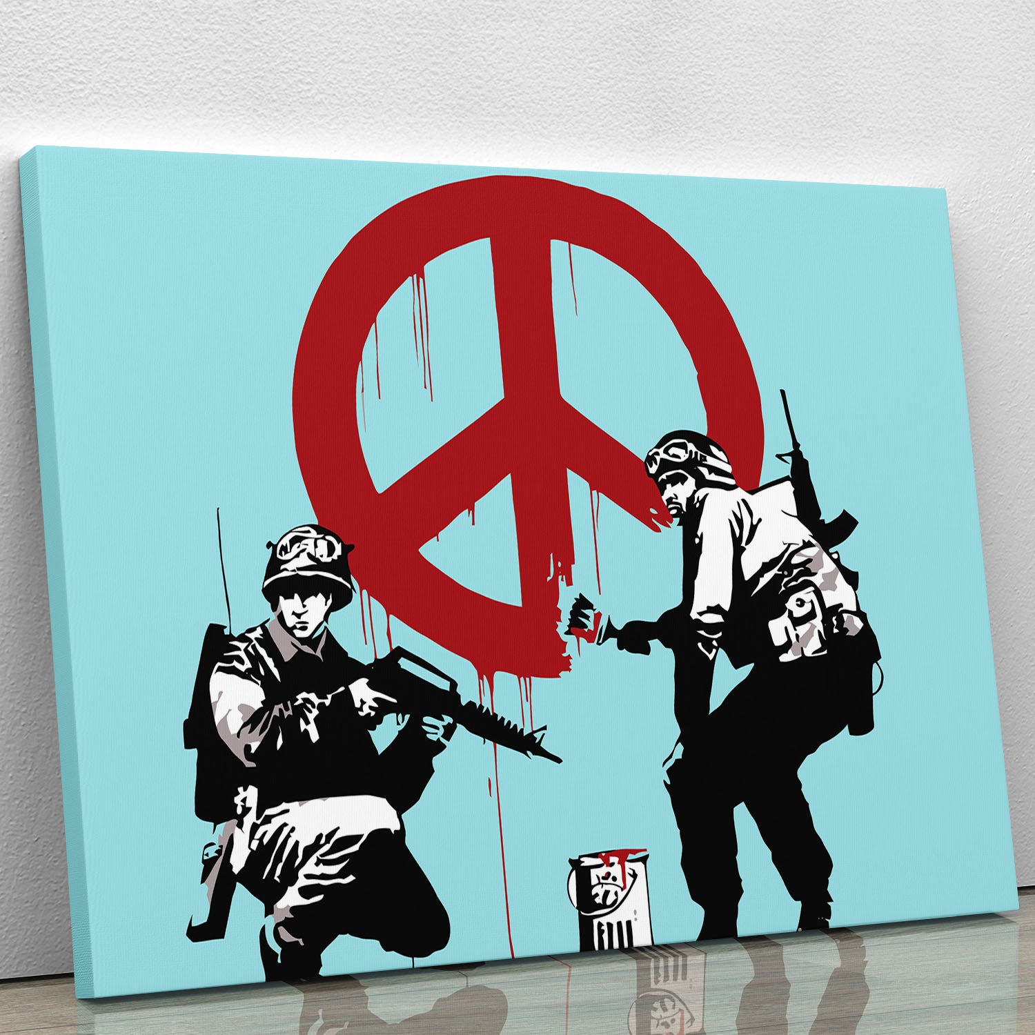 Banksy Soldiers Painting CND Sign Light Blue Canvas Print or Poster - Canvas Art Rocks - 1